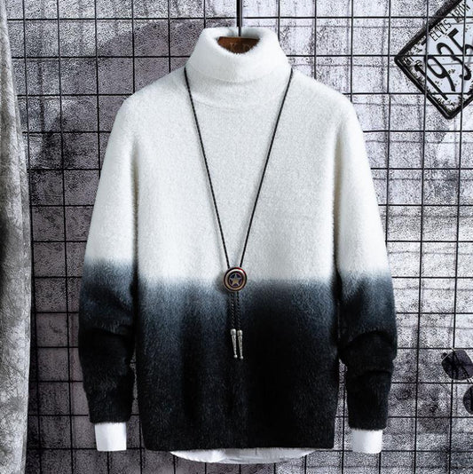 Winter Men Casual Imitated Mink Wool Gradient Color Turtleneck Pullover Sweaters 4 Color M-3XL