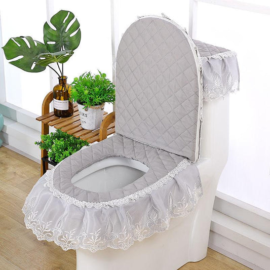 Toilet Seat Cushion Three-piece Household Toilet Cover Toilet Toilet Cover Cover Nordic Diamond Lattice Lace Toilet Set