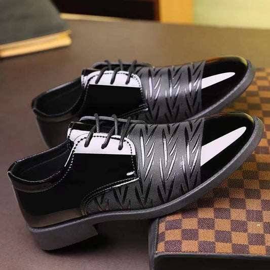 Spring Men's Glossy Leather Shoes Youth Business British Black Casual Breathable Formal Leather Shoes Wedding Shoes