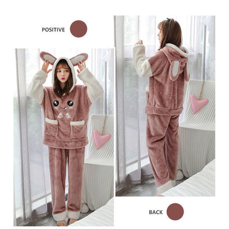 Coral Velvet Pajamas Women's Long-sleeved Thickened Plus Velvet Home Clothes Can Go Out, Leisure Suits Are Soft and Do Not Shed Hair and Do Not Fade