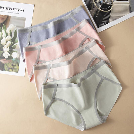 5Pcs/Set Women's Highly Elastic Large Size Causal Soft Briefs Spring and Summer Mid Waist Solid Color Seamless Cotton Panties