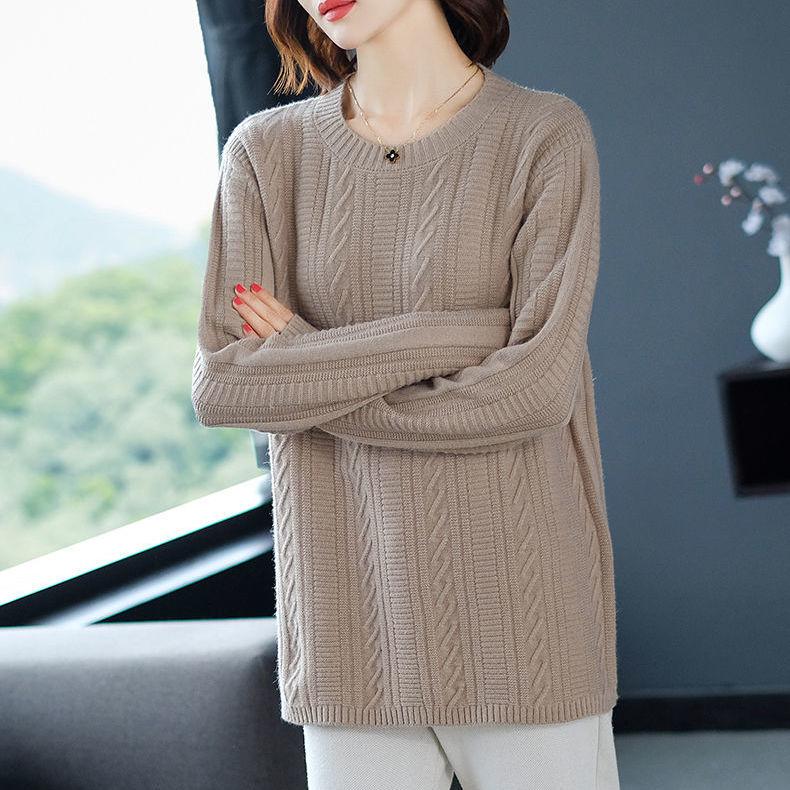 Autumn and Winter Thick Knitted Sweater Large Size Loose Casual Bottoming Shirt Fashion Simple Middle-aged Women's Top