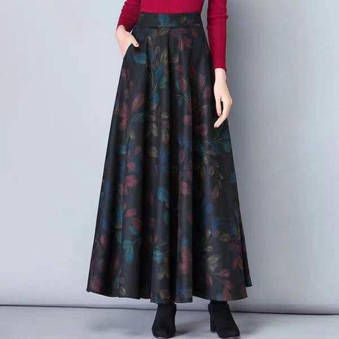 Winter Plus Size Woolen Skirt Female Printed Plaid A-line Skirt Long Maxi Skirt