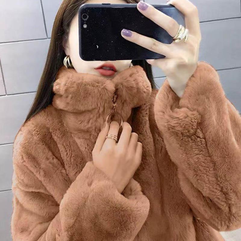 WTEMPO Winter Fur Coat Female Imitation Rabbit Fur Short Loose Plush Thickening Fashion Coat