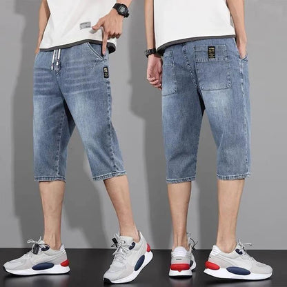 Summer Men's Thin Cropped Denim Shorts Stretch Loose All-match Cropped Pants