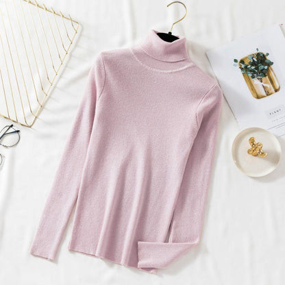 Shiny Lurex Winter Sweater Women Long Sleeve Pullover Basic Sweater Turtleneck Korean Knit Top Femme