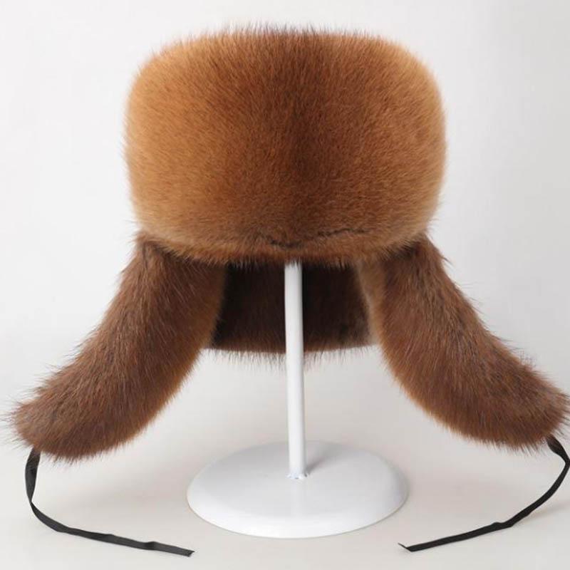 Mink Fur Straw Hat Lei Feng Hat Middle-aged and Old Winter Leather Fur Green Root Mink Ear Protection Whole Mink Hat