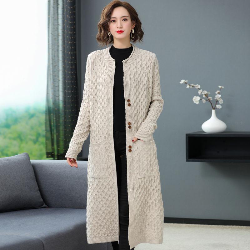 Autumn and Winter Thickened Cardigan Sweater Solid Color Long Knitted Coat Solid Color Vertical Female Jacket