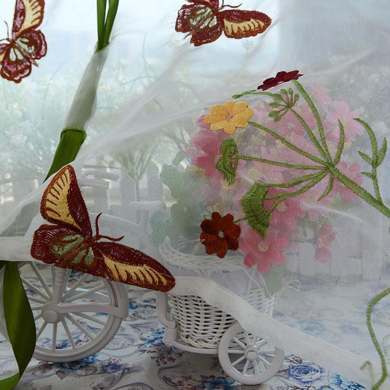 Romantic Butterfly Floral Voile Tulle Curtains Draw String  Door Window Curtain Balcony Panel Sheer Curtains