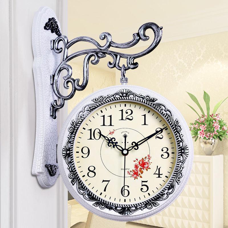 European Style Double-sided Wall Clock Living Room Large Double-sided Clock Mute Personality Creative Modern Minimalist Quartz Clock