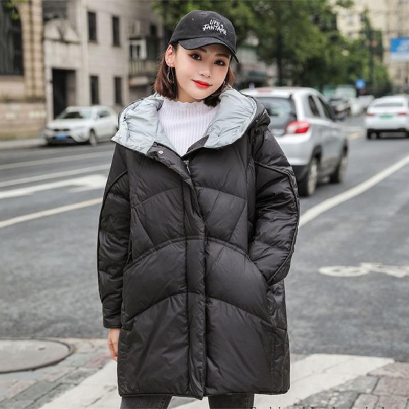 Women's Winter Korean Style Loose Quilted Jacket Women's Warm Stand-collar Down Jacket Solid Color Mid-length Down Jacket Quilted Jacket