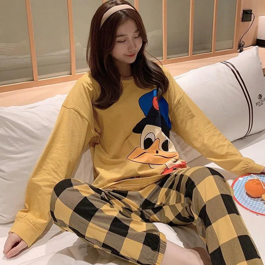 Women Autumn Winter Sleepwear Girls Pajamas Cartoon Cute Sleep Shirt Set Long Sleeve Sleepwear Women Top Long Pant Plus Size