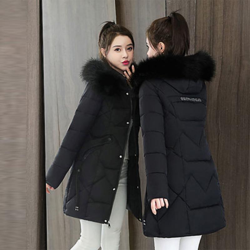 Women's Mid-length Down Jacket Winter Korean Loose Cotton Clothes Casual Hooded Padded Jacket Quilted Jacket