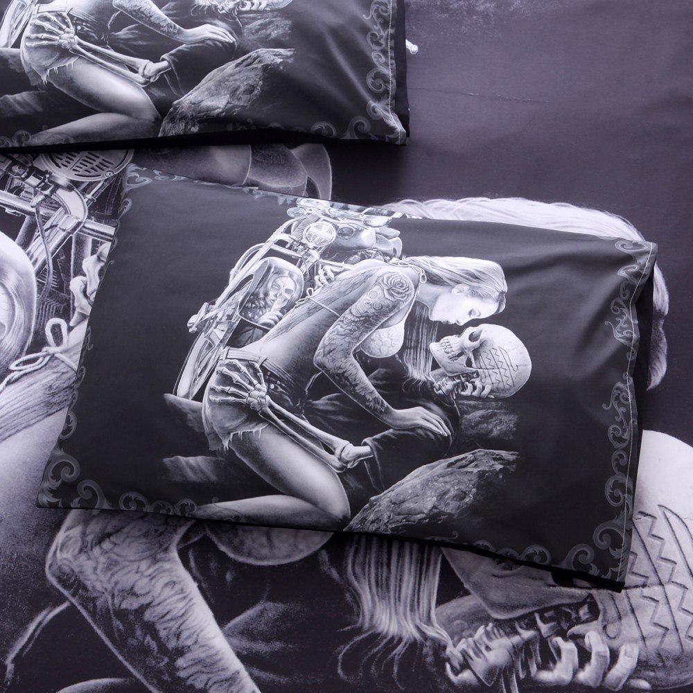 3D Black Motorcycle Skull Printed Duvet Single Bedclothes Cover Set