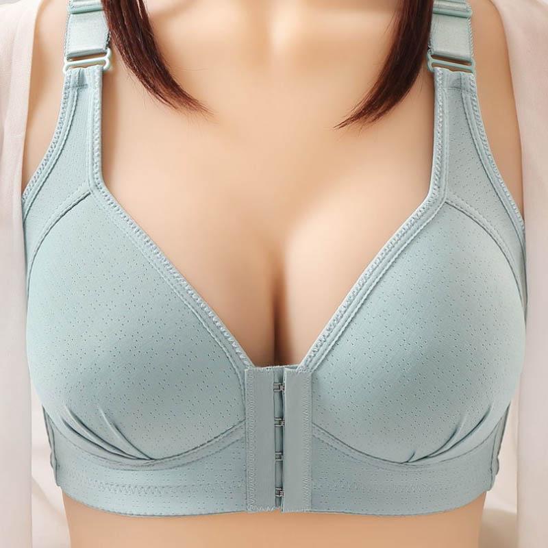 Front Button-type Anti-sagging Gather-up Breast-free Large Size Thin Breathable Underwear Anti-glare Adjustment Type Top-up Bra