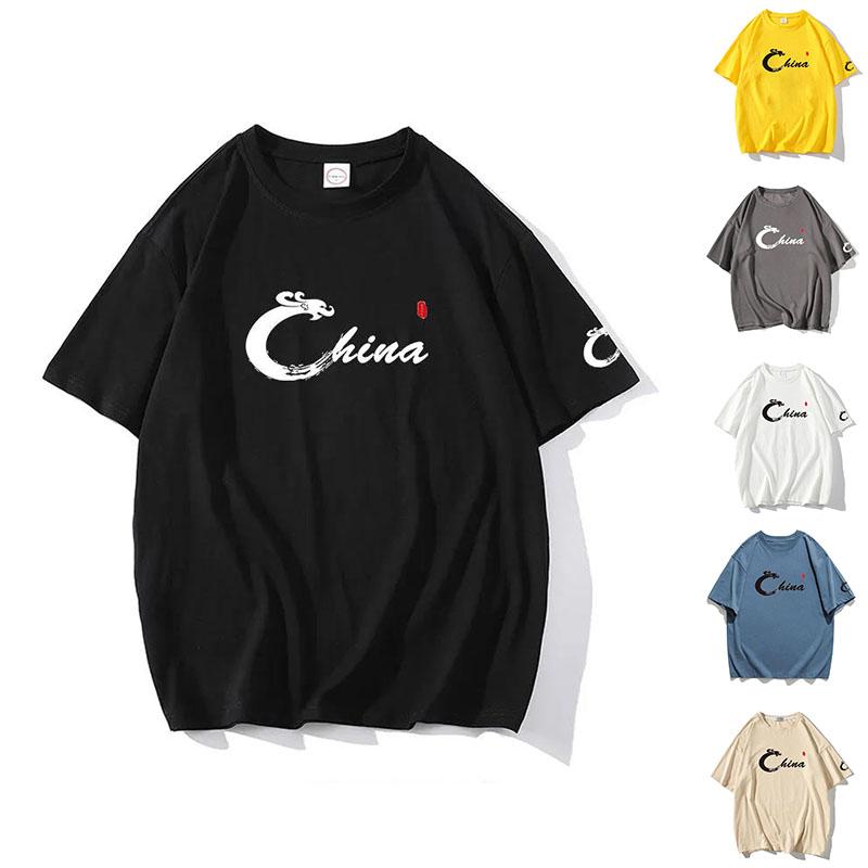 Summer T-shirt China Alphabet Print Tees O-neck Short Sleeve Thin Shirt Chinese Style Casual Loose Pullover Men Clothing