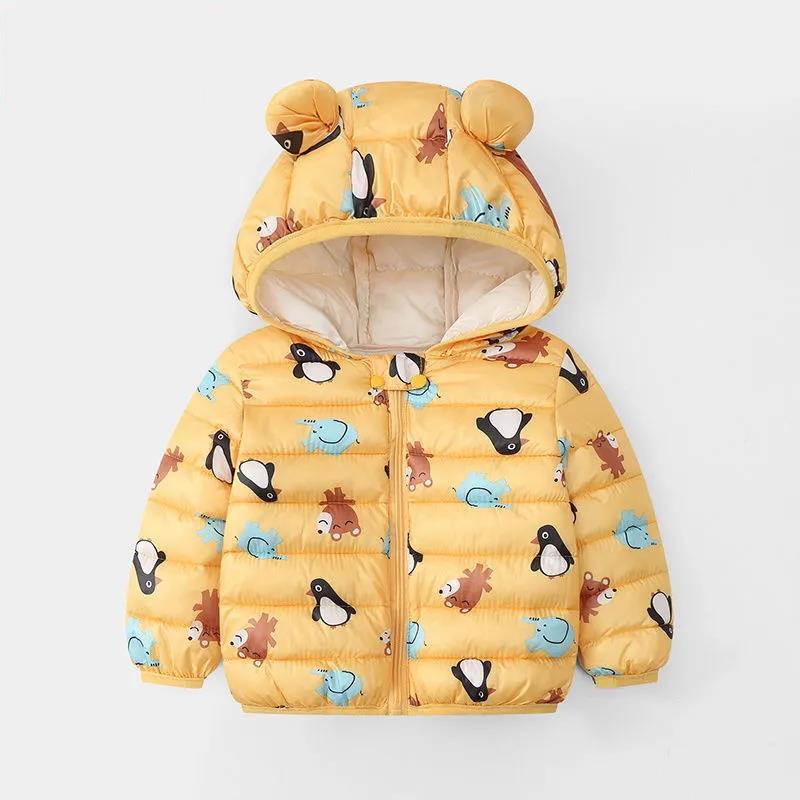 Short Middle and Small Children's Padded Jacket Printed Jackets Newborn Padded Coat Lightweight Down Jacket Plus Velvet Thick Warm Top