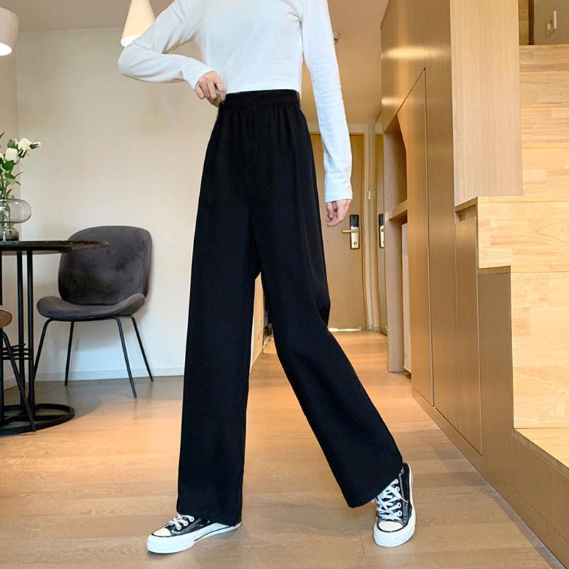 Ladies Pants Versatile High Waist Loose Thin Black Wide Leg Casual Pants