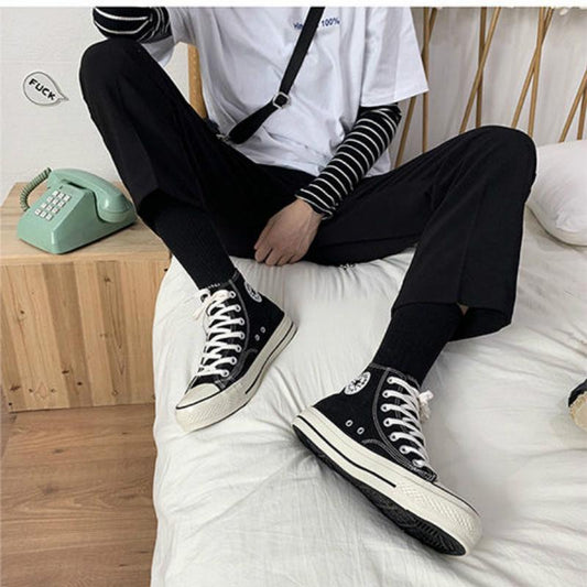 Street shot ins couple canvas shoes men's high-top Korean students tide shoes wild flat retro shoes