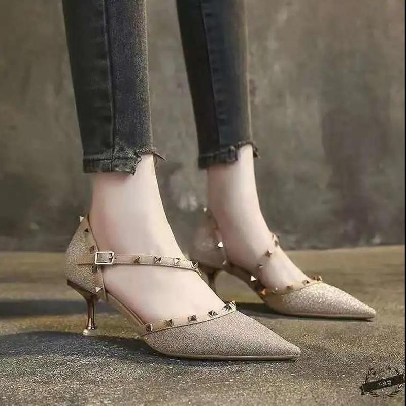 Rivet Female Stiletto Fairy Style Summer Crystal Sandals Female Girly Temperament High Heels