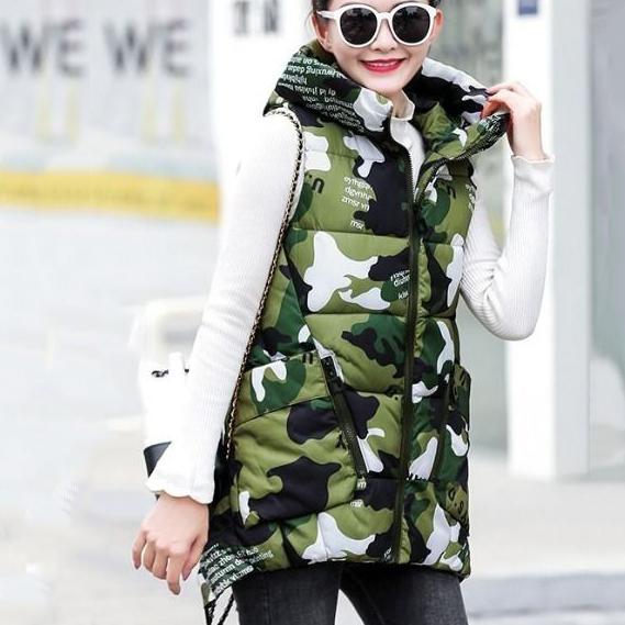 Autumn and Winter Women Down Cotton Vest Thick Hooded Sleeveless Cotton Coats Plus Size Lady Warm Clothing