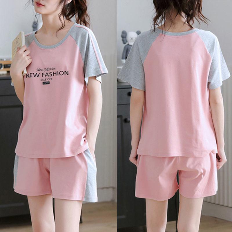 Sports Suit Home Service Pajamas Women's Summer Loose Short-sleeved Shorts Reduce Age and Slim Casual Two-piece Round Neck T-shirt + Shorts