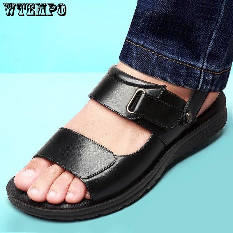 Leather Men's Sandals Summer Beach Shoes Soft Bottom Non-slip Slippers