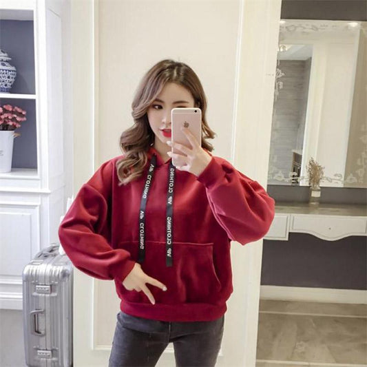 Sweatshirt wild large size long sleeve warm hooded top autumn and winter sweater cotton women's