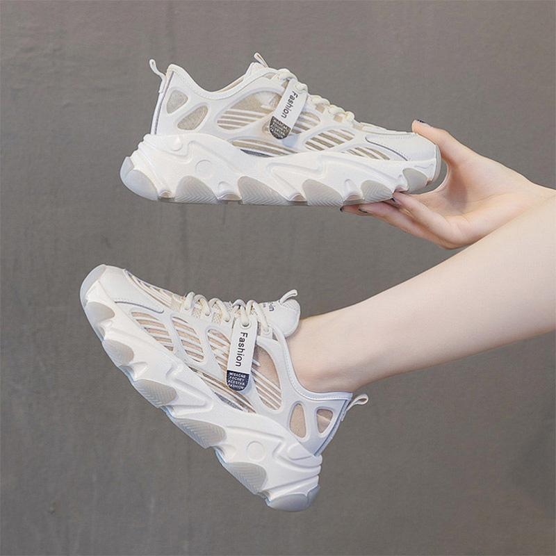 Daddy Shoes Women's Thick Bottom Heightening All-match Breathable White Shoes Summer Thin Casual White Mesh Sneakers