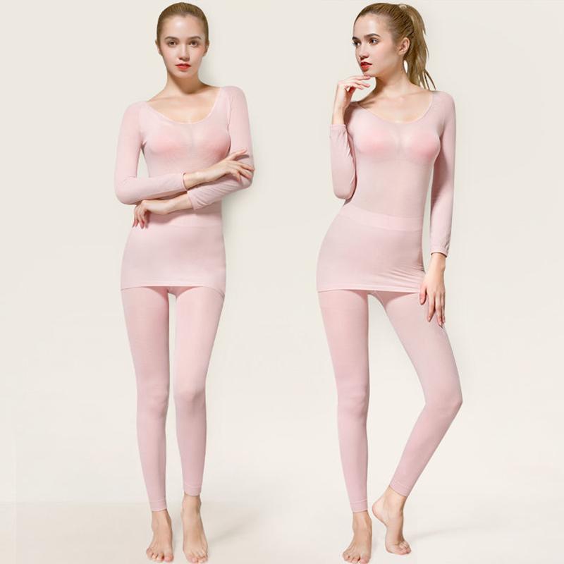 Women Long Sleeve Thermal Underwear Women Winter Tight Suit Sexy Pajamas Autumn Spring Soft Lining High Elasticity Slim Body Comfortable Breathable