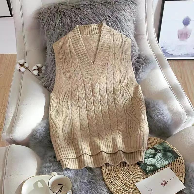 Women's Sweater Vest Knit Pullover Spring and Autumn Loose Korean Version of All-match Sleeveless Student Outer Wear Vest