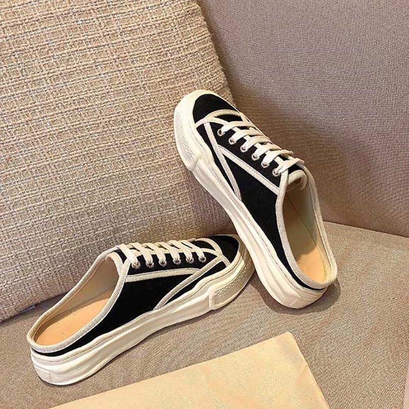 Half Slippers Women's Outer Wear Shoes Summer Casual Lazy One-foot Flat Shoes Canvas Shoes