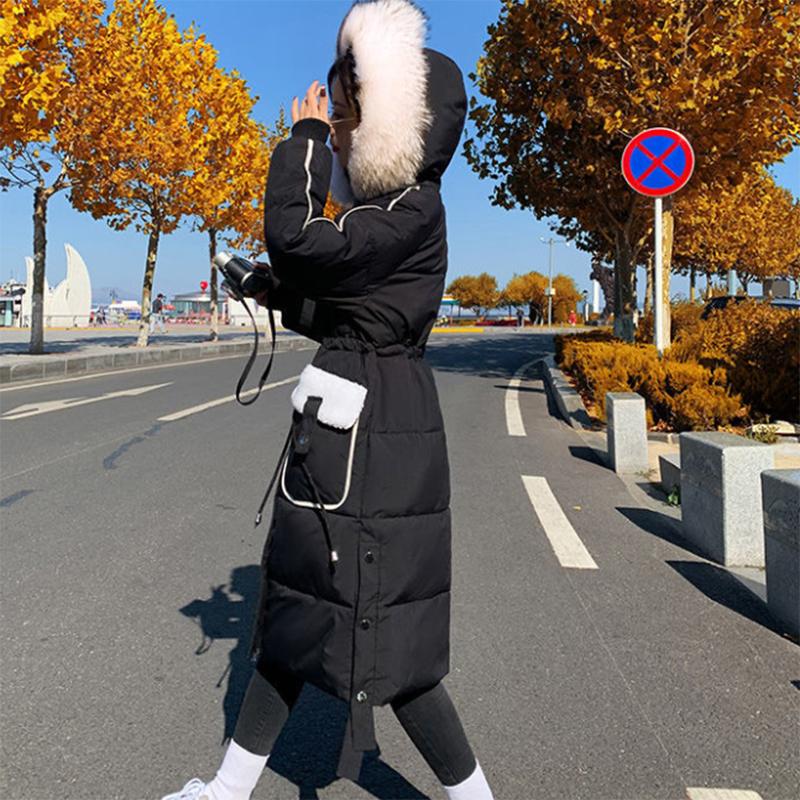 Women's Winter Padded Down Jacket Hooded Down Jacket with Warm Stand-up Collar Women's Solid Color Long Down Jacket Quilted Coat