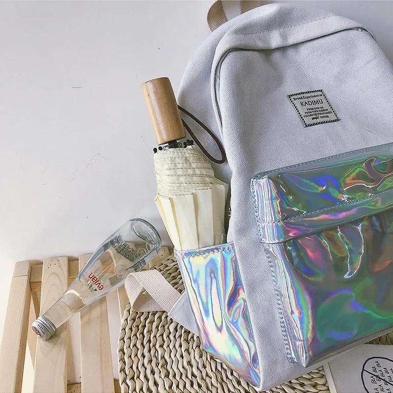 Luminous Canvas Stitching Casual Women's Multi-layer Canvas Backpack Travel Shopping Student Schoolbag High-capacity