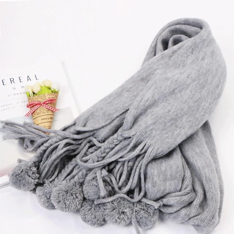 Women's Pashmina Shawls Winter Warm Wrap Cashmere Scarf Thick Fur Ball Tassel Scarf Women