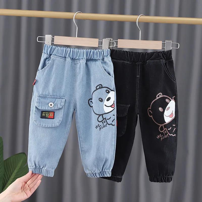 Children's Clothing Boys and Girls Jeans Spring and Autumn Casual Pants Trousers Pocket Printing Trousers