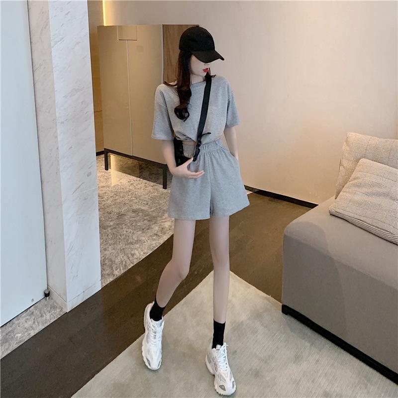 2PCS Summer Casual Sports Suit Women's Wide-leg Shorts + Short-sleeved T-shirt Two-piece Fitness Jogging Clothes Home Comfort Sets