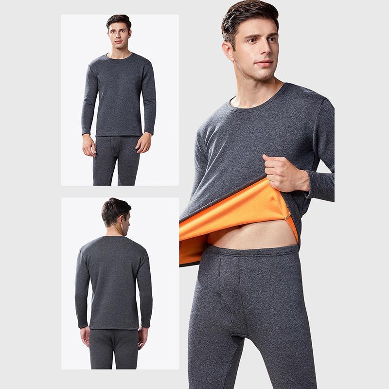 Men Winter Autumn Plus Velvet Thicken Thermal Underwear Tight Suit High Elasticity Soft Lining O-neck Pajamas Spring Long Sleeve Clothes Breathable