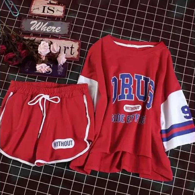 Half-sleeved Top + Shorts Two-piece Sports and Leisure Suit Women's Loose T-shirt Cute Home Casual Wear Fabric Soft Light and Breathable