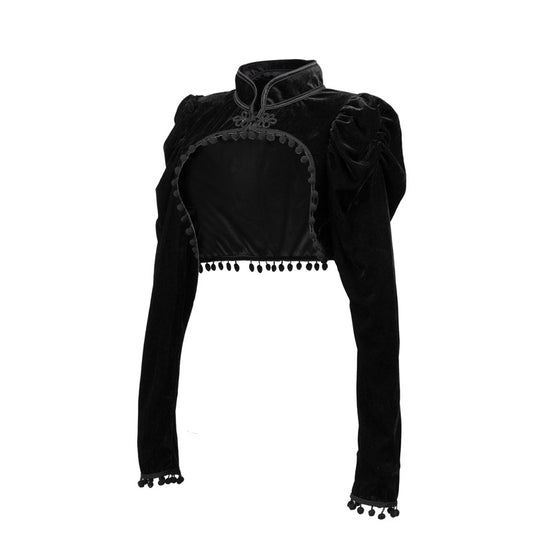 Black Velvet Short Steampunk Crop Jacket Stand Long Sleeve Autumn Women Gothic Bolero Victorian Coat Vintage Corset Accessories