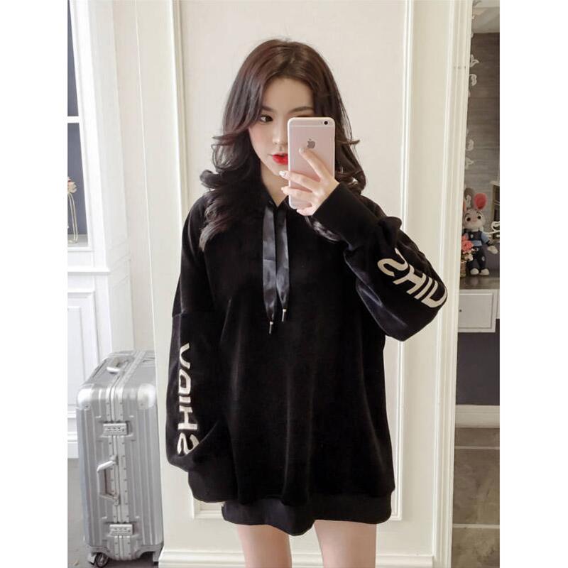 Sweatshirt wild large size long sleeve warm hooded top autumn and winter sweater cotton women's