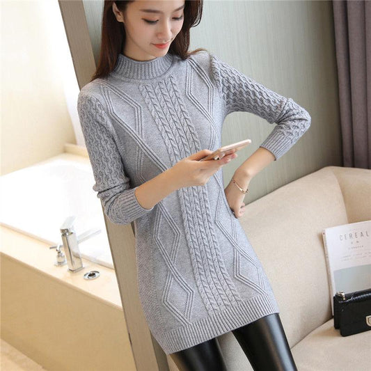 Woman Medium and long section High collar sweater Winter Warm Knitting sweaters Large size sweater