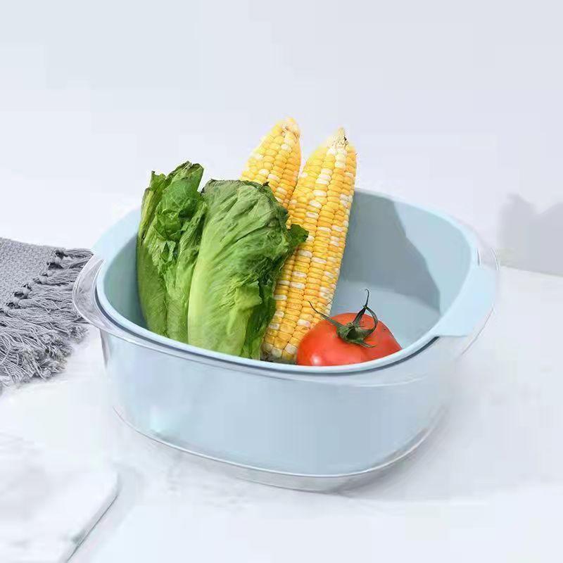 Double Layer Drain Basket Kitchen Multi-function Sink Drain Basket Fruit Blue Basket Fruit Plate Drain Rack Basket Kitchen Organizer