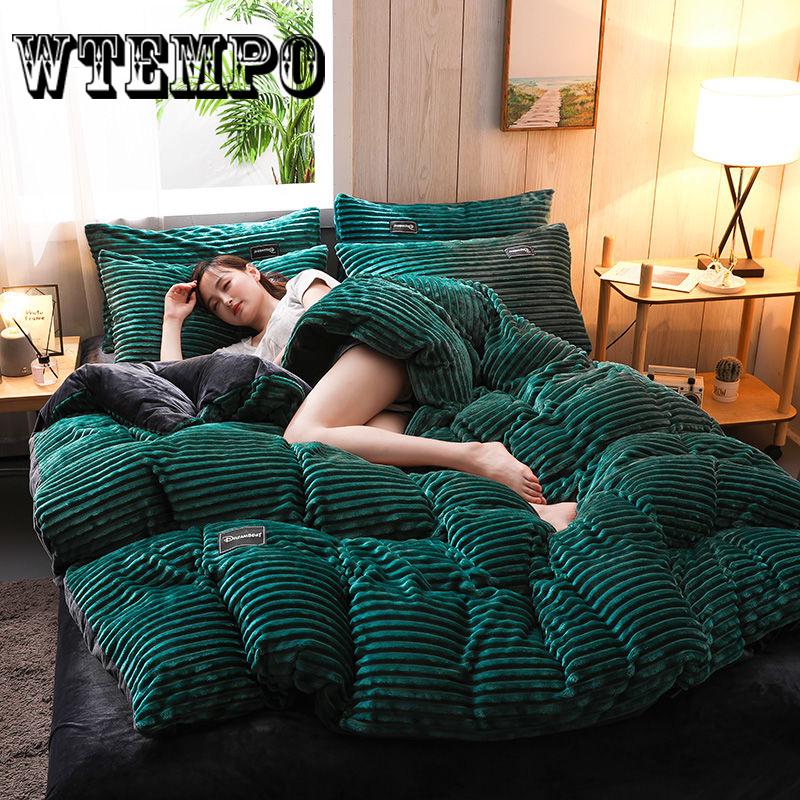 Wtempo Fleece Warm Winter Bedding Bed Duvet Cover Set Flannel Fleece Flat Sheet 4pcs Home Bedclothes