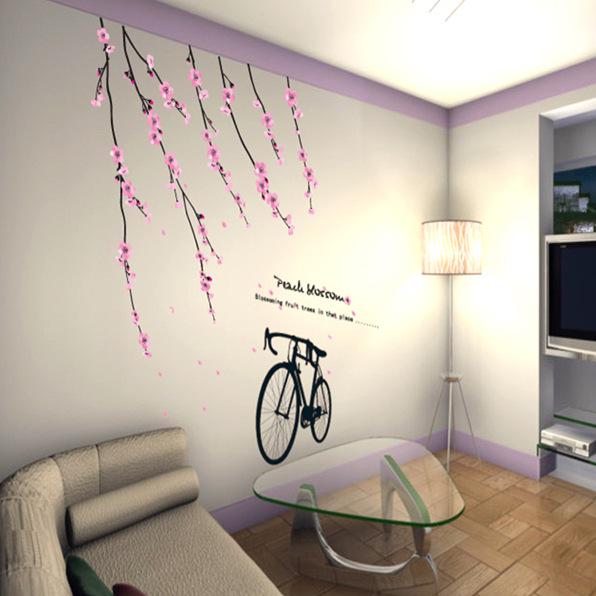 romantic bedroom room decorated hanging flower bicycle removable TV background wall sticker