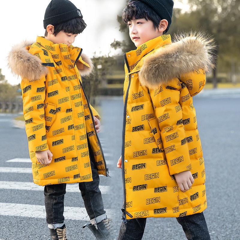 Children's Wear Boys Down Jacket Mid-length Medium-Large Children's Korean Winter Thicken Jacket