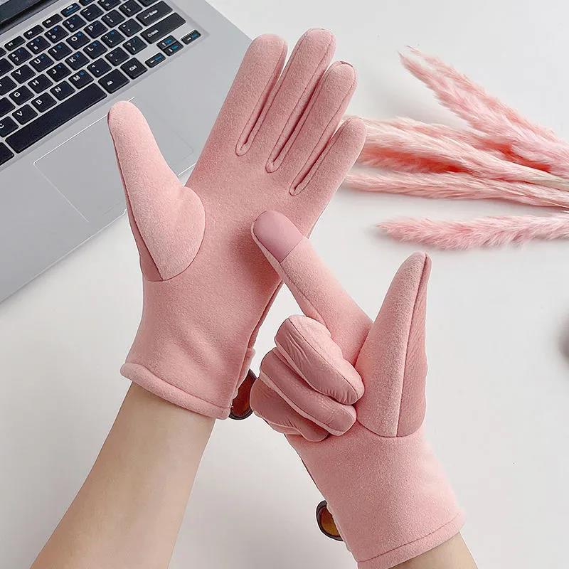 Women's Cotton Gloves Winter Korean Version of Students Cute Plus Velvet Thick Warm Riding Driving Cold Gloves