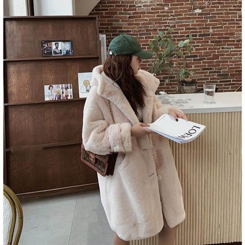 Autumn and Winter Imitation Mink Cardigan Hooded Loose Mid-length Lazy Sweater Plus Size Jacket Women