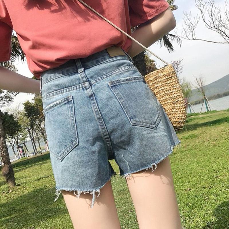 WTEMPO High Waist Denim Shorts Women Loose Spring and Summer Wide Leg A-line Thin Curled Bottom Casual Shorts