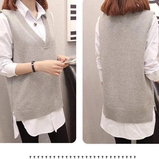 Spring and Autumn Plus Size Sleeveless Sweater Knitted Waistcoat Mid-length Vest Loose Casual Women Sweater